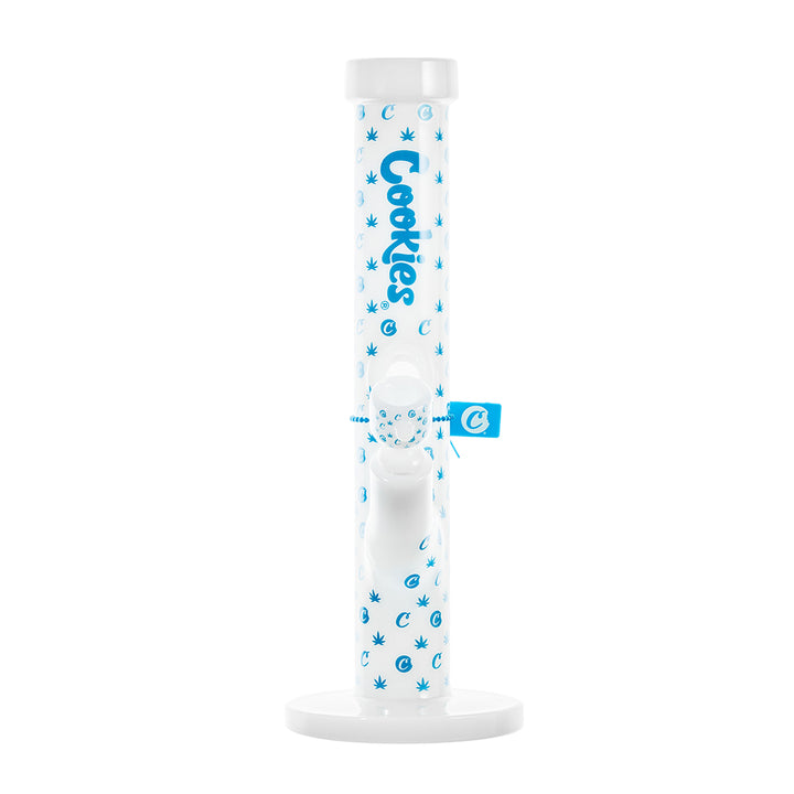 Cookies V Straight bong front view showing cylindrical tube design with patterned glass and base