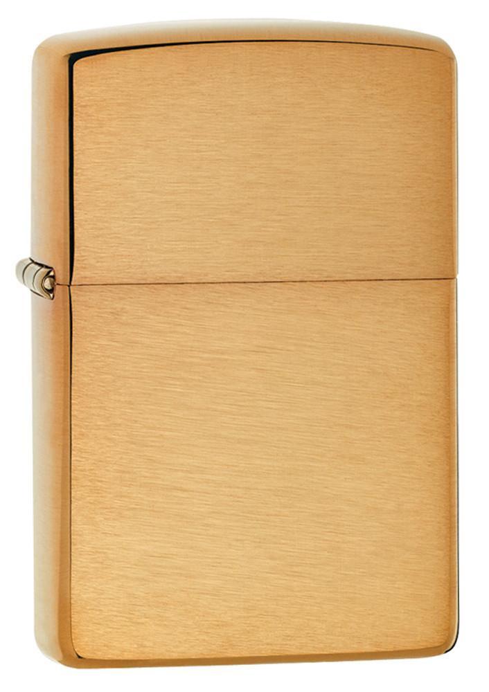 Zippo Brushed Brass Lighter with a sleek brushed brass finish. Classic windproof design, refillable and backed by a lifetime guarantee.