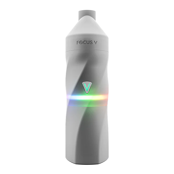 Focus V Aeris Vaporizer in Clear – transparent edition showing inner stainless-steel frame and LED light ring.