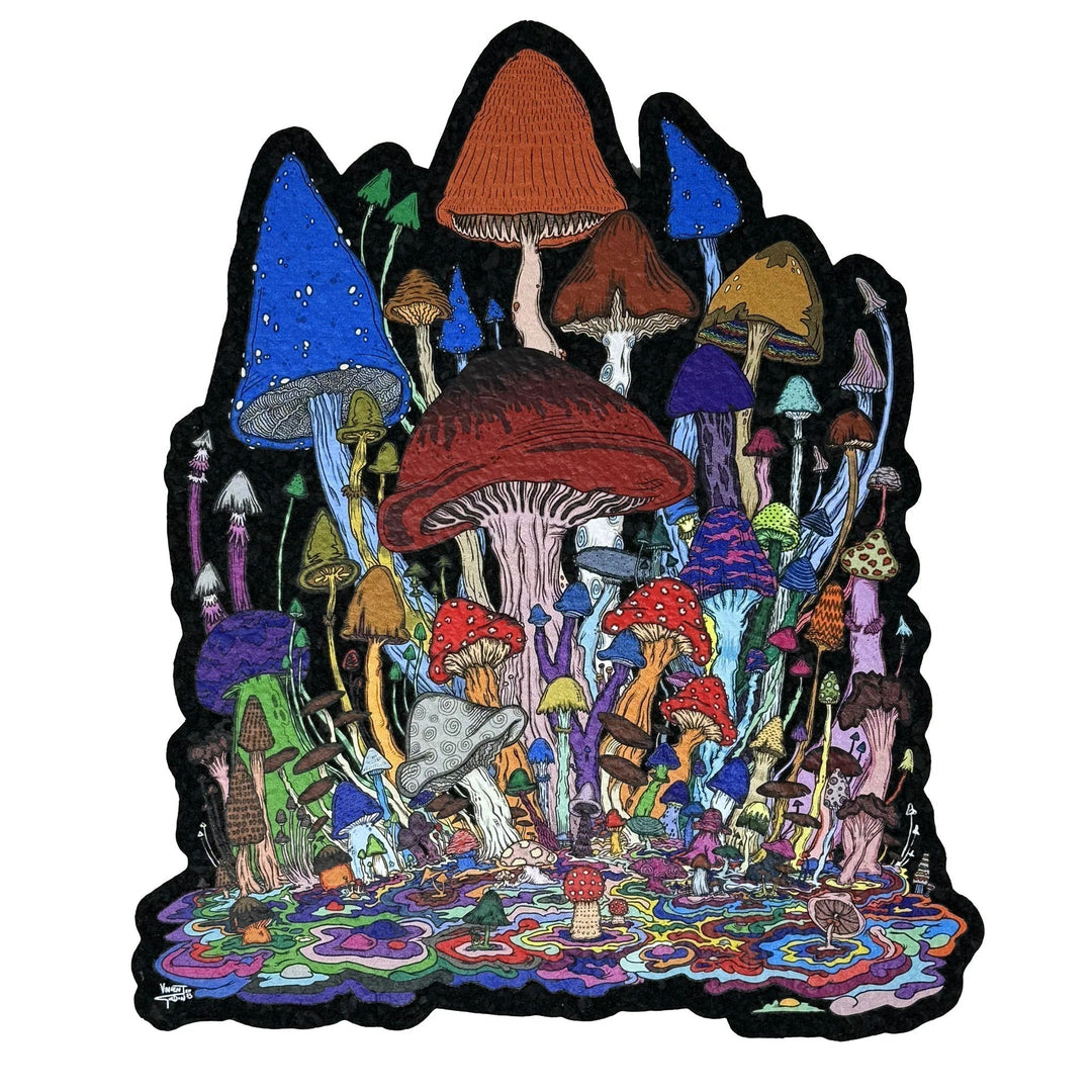 VG Mushrooms Moodmat – 12 Inch Full Color Die Cut Art Mat by Vincent Gordon