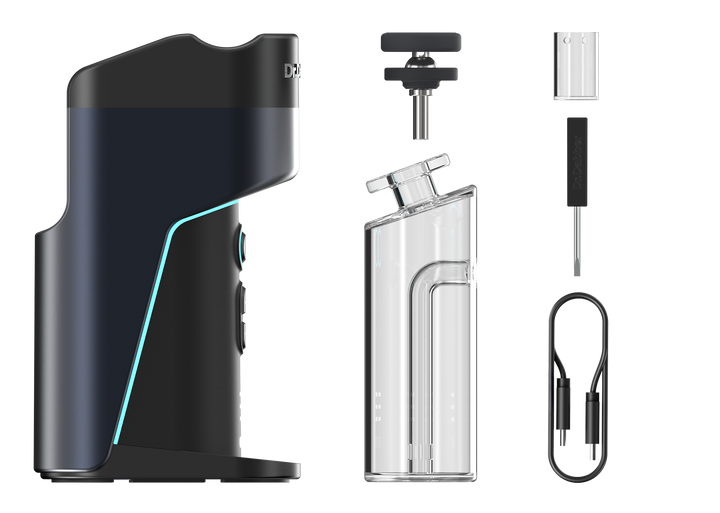 Dr. Dabber Switch Go what's in the box — e-rig, quartz insert, glass attachment, carb cap, dab tool, USB-C cable.