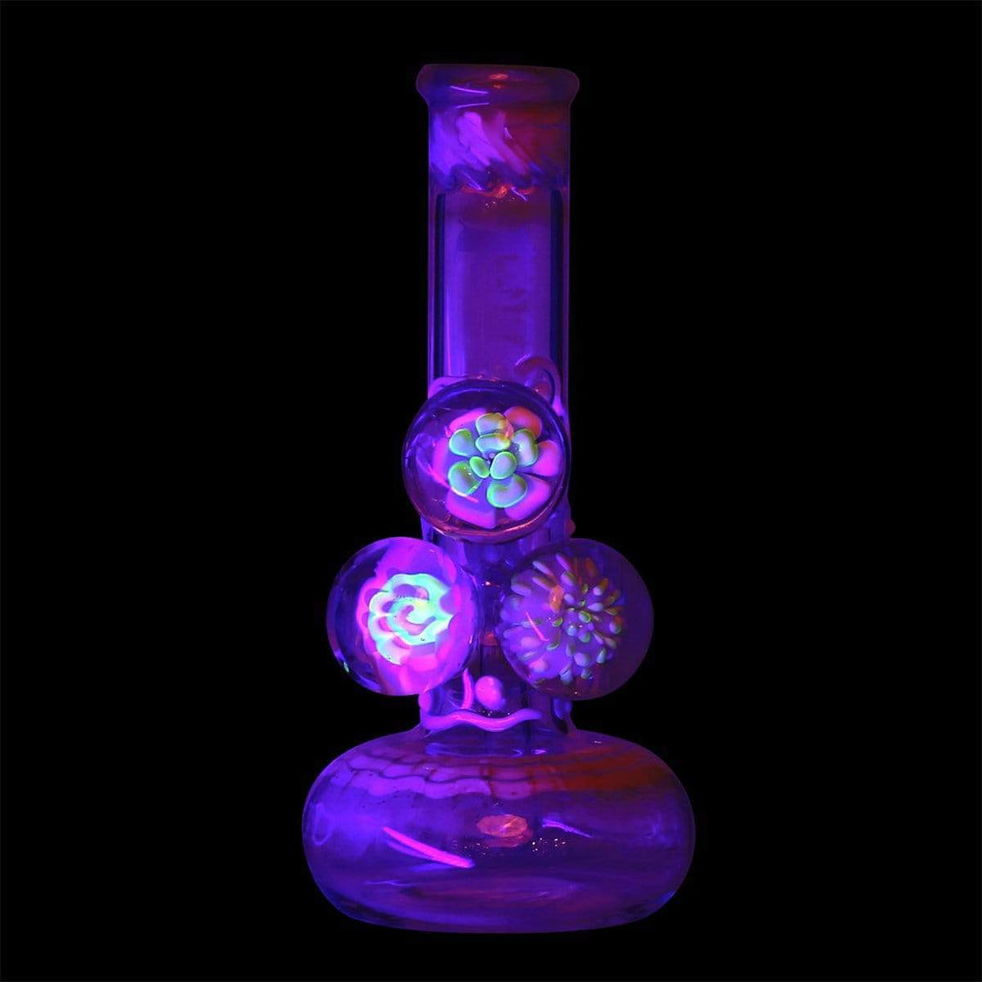 BIO 9-inch 3 Marble Bubble Bottom bong - White with Illuminati, side view