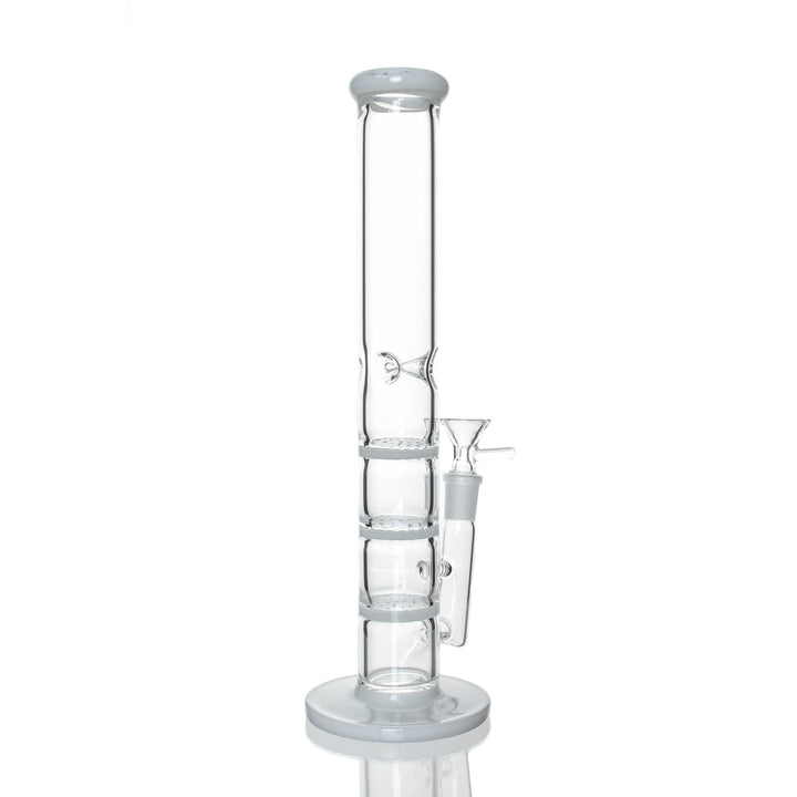 12" Straight Triple Honeycomb in White — side angle view showing the three stacked honeycomb percs through the tube