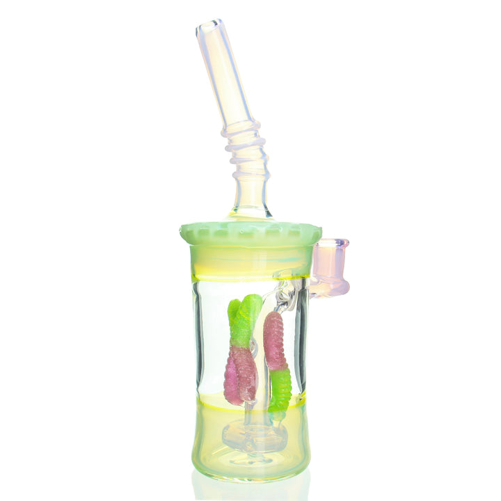 Emperial Glass Candy Cup Green Pink — candy-cup themed dab rig shown from alternate angle