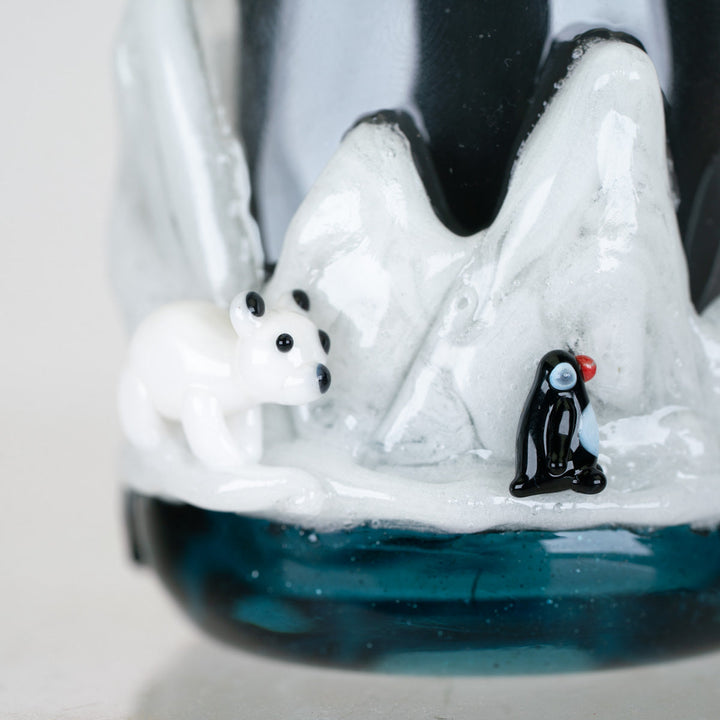 Empire Glassworks Avenge The Arctic Puffco Proxy Core Attachment, close-up of the sculpted ice and arctic wildlife.