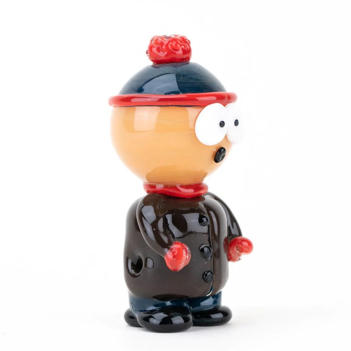 Empire Glassworks Beanie Boy Pipe — Stan-inspired South Park glass hand pipe with blue beanie, side view