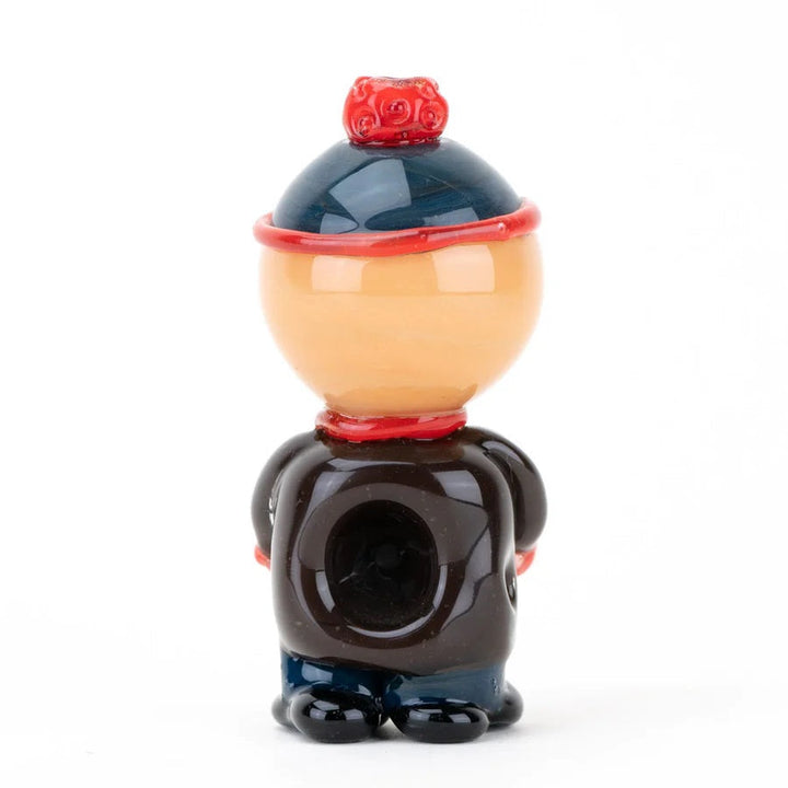 Empire Glassworks Beanie Boy Pipe — Stan-inspired South Park glass hand pipe, back view of push bowl