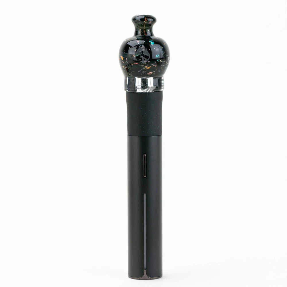 Empire Glassworks bulb pivot top black nebula installed on Puffco Pivot device