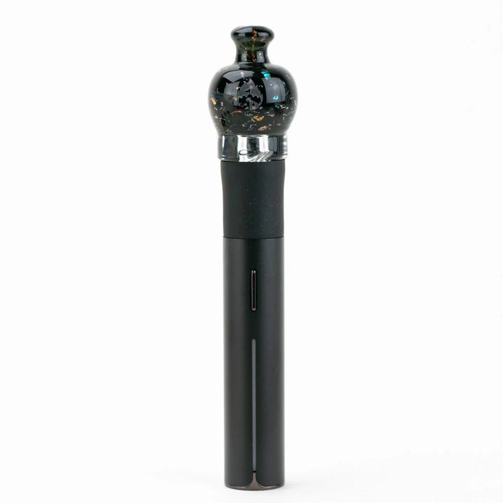 Empire Glassworks bulb pivot top black nebula installed on Puffco Pivot device
