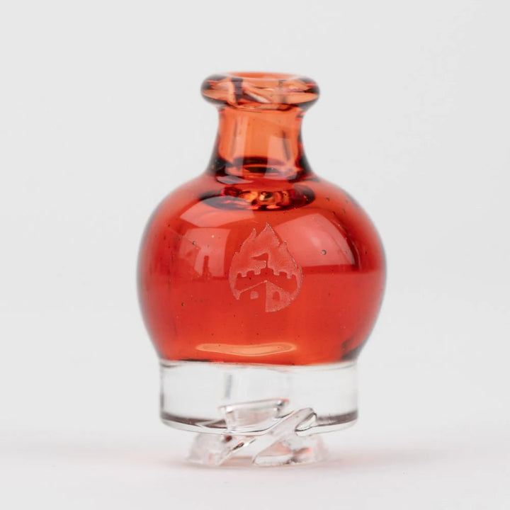 Empire Glassworks bulb pivot top transparent red glass close-up showing bulb chamber design