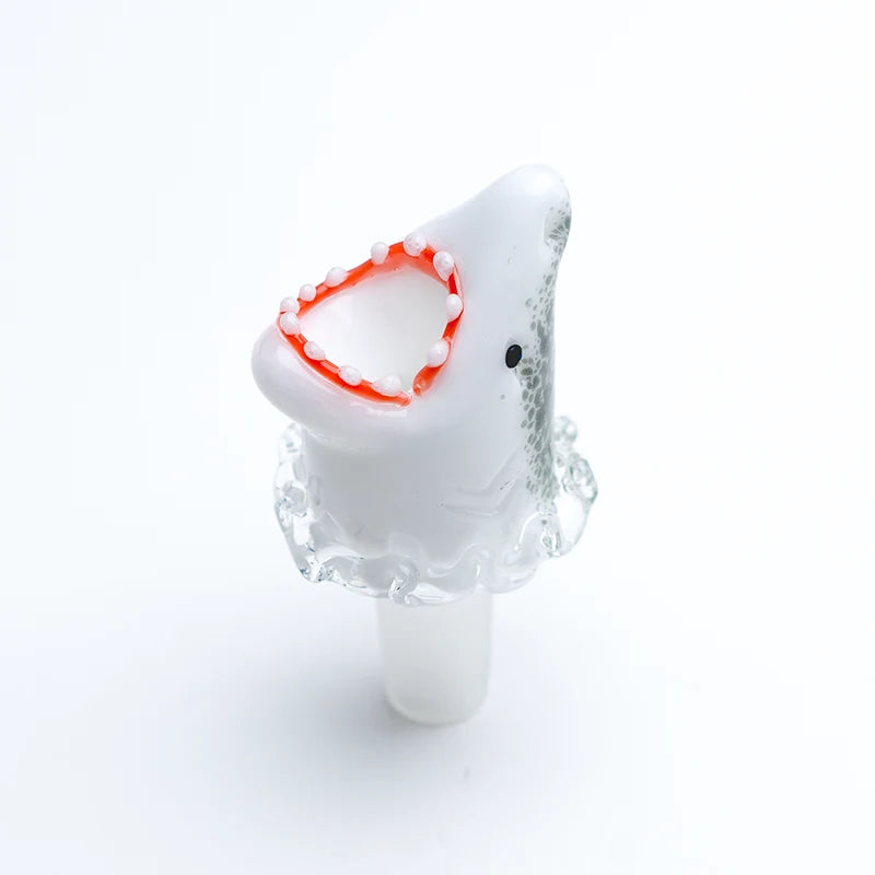 Empire Glassworks Jawsome Slide 14mm mouth view – open shark jaws with red gums and white teeth forming the bowl