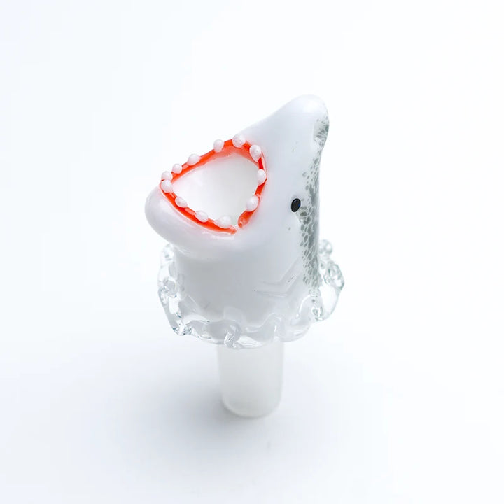 Empire Glassworks Jawsome Slide 14mm mouth view – open shark jaws with red gums and white teeth forming the bowl