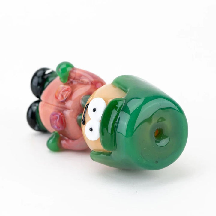 Empire Glassworks K-Dawg Pipe — Kyle-inspired South Park glass hand pipe, top-down bowl and carb view