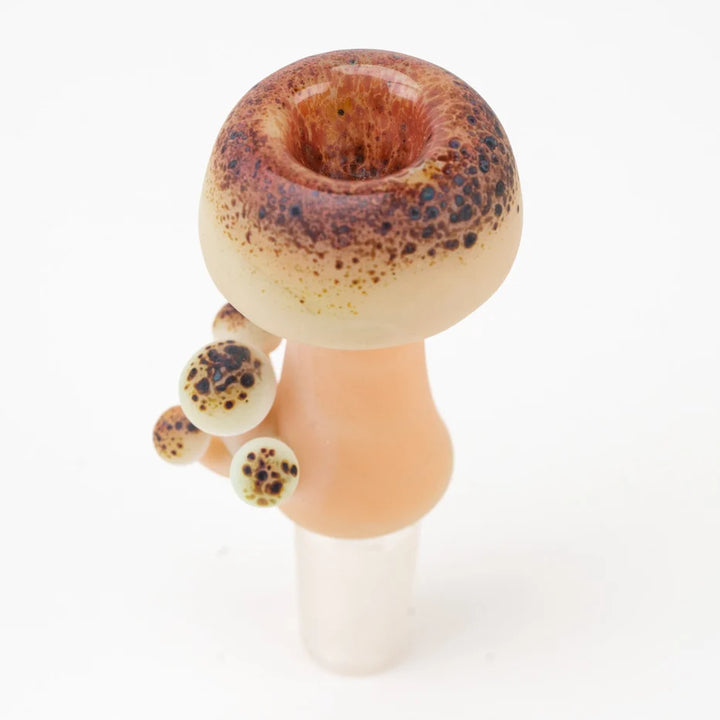 Empire Glassworks Mushroom Glow Slide 14mm bowl view – single-hole bowl inside the speckled mushroom cap
