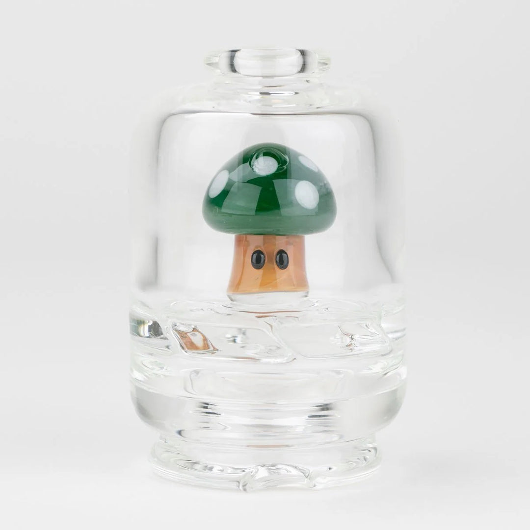 Empire Glassworks Puffco Peak Dry Top – Green Mushroom edition, glass cap with green spotted top.