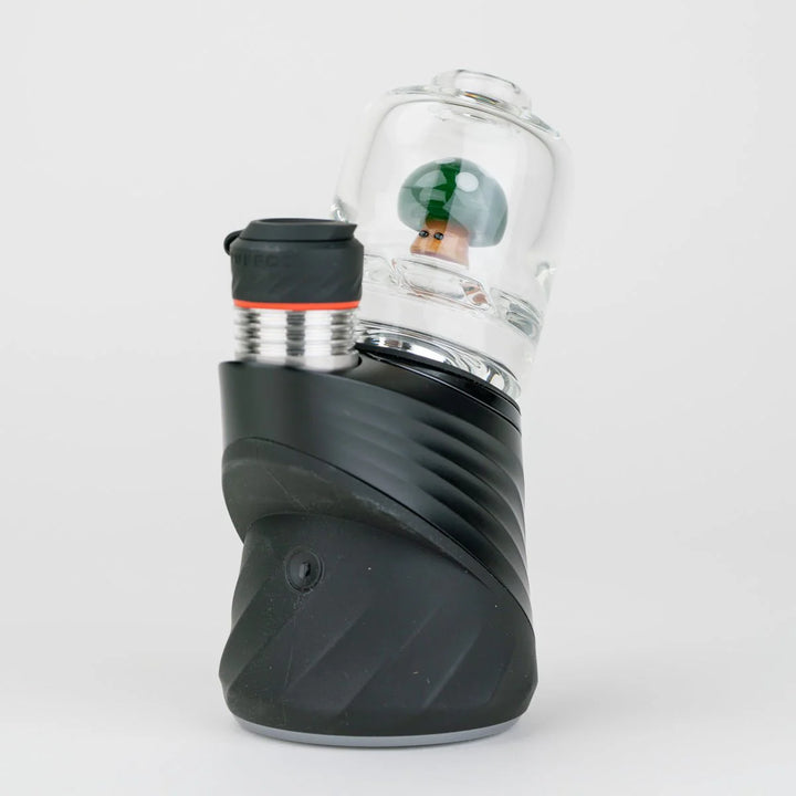 Empire Glassworks Green Mushroom Puffco Peak Top – fitted on Peak Pro, front-facing view.