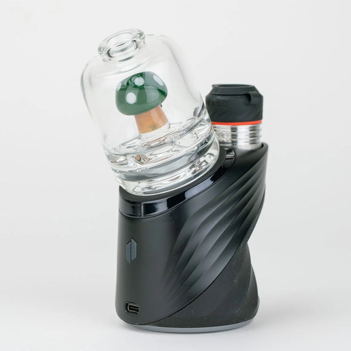 Green Mushroom Puffco Peak Glass Top by Empire Glassworks – back view showing glass detail.