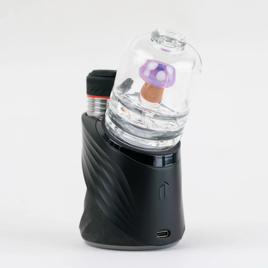 Purple Mushroom Puffco Peak Glass Top by Empire Glassworks – back angle highlighting full design.