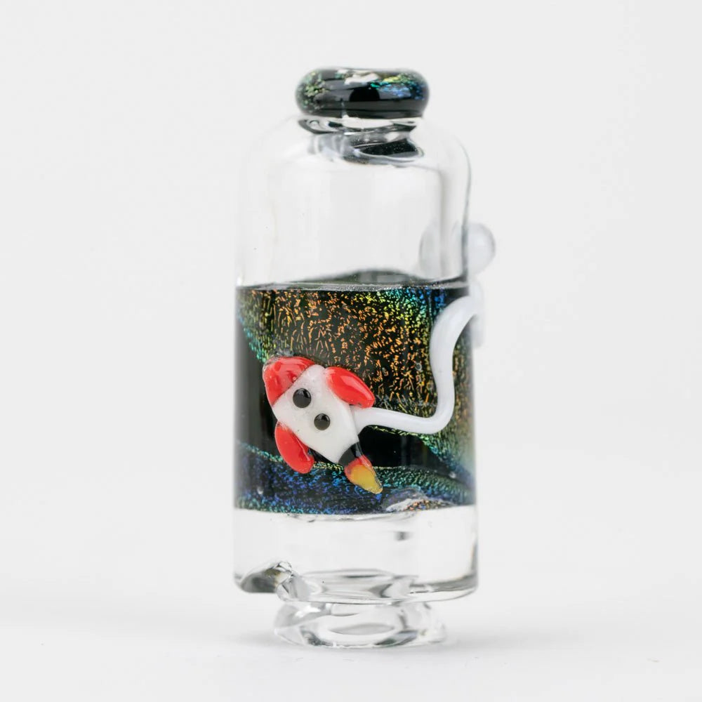 Across the Universe Puffco Pivot glass top by Empire Glassworks – cosmic planet theme, front-facing view.