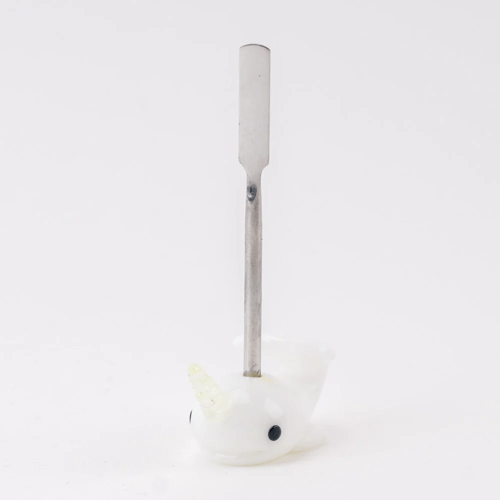 Empire Glassworks Radioactive Narwhal Dabber — glowing narwhal glass dabber tool, alternate angle