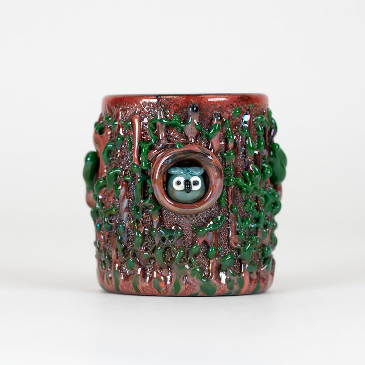 Empire Glassworks Renew The Redwood Puffco Proxy Core Attachment, redwood bark glass on its own with the owl in the hollow.