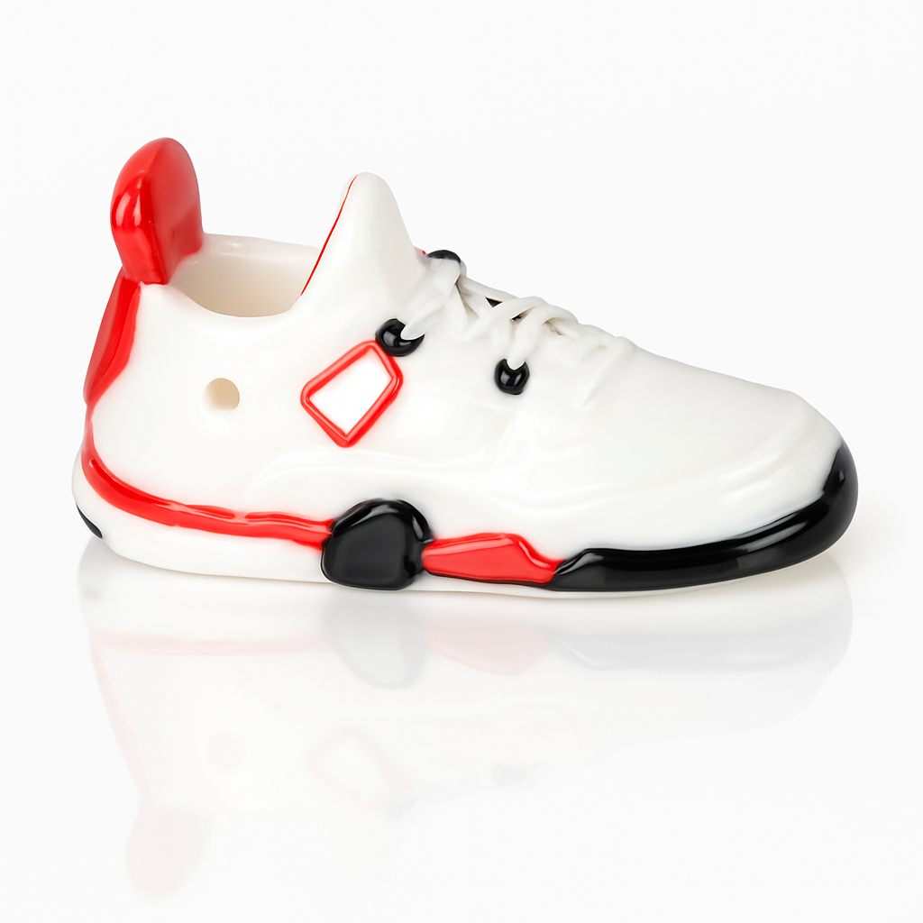 white jordan Borosilicate glass sneaker pipe by Empire Glassworks