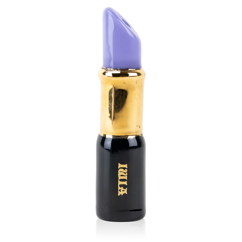 Empire Glassworks x Sakibomb purple lipstick-shaped chillum on display