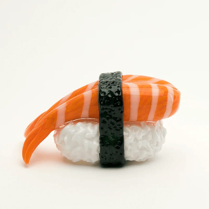 Empire Glassworks - Shrimp Nigiri Pipe shaped like sushi with realistic shrimp, rice, and seaweed details, made from borosilicate glass. Unique hand-crafted pipe for collectors and enthusiasts.