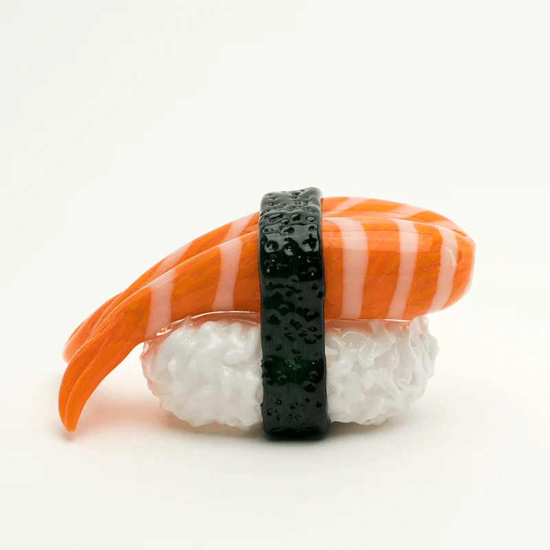 Empire Glassworks - Shrimp Nigiri Pipe shaped like sushi with realistic shrimp, rice, and seaweed details, made from borosilicate glass. Unique hand-crafted pipe for collectors and enthusiasts.