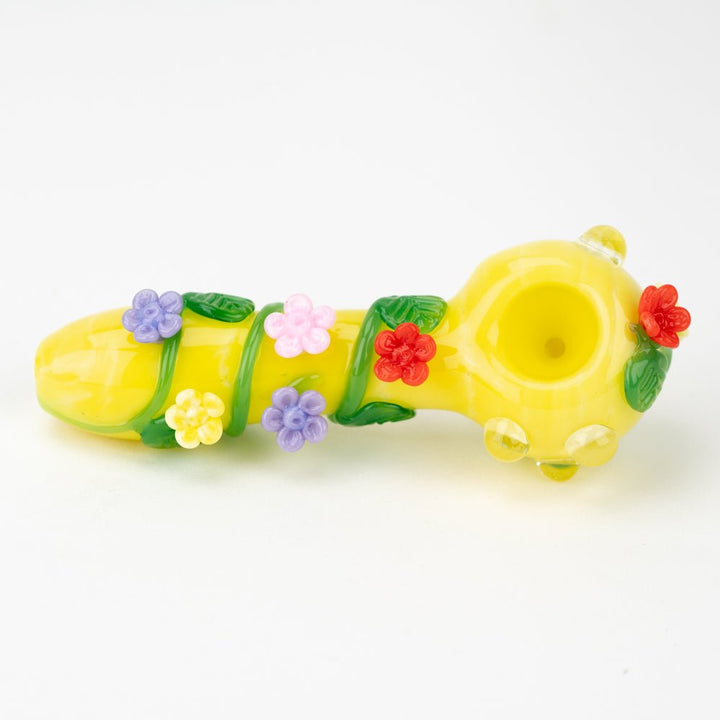 Empire Glassworks Sunshine Garden Pipe Small full length – 4.25-inch yellow spoon with climbing flower garden