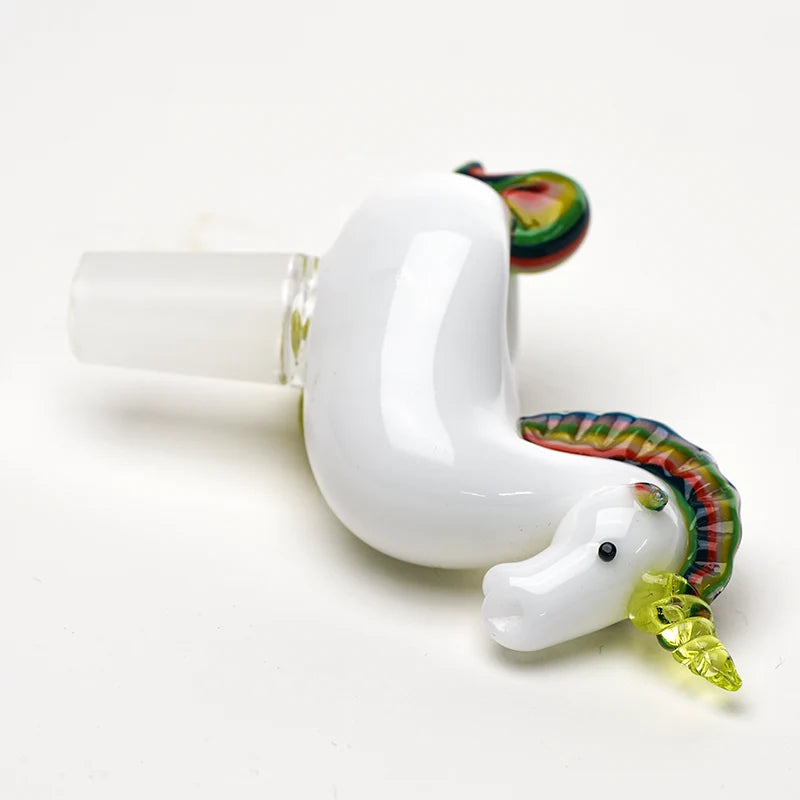 Empire Glassworks Unicorn Slide 14mm lying down – unicorn head, rainbow mane and frosted 14mm male joint