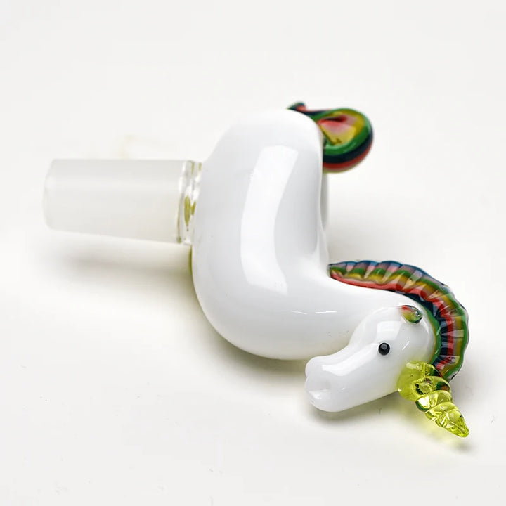 Empire Glassworks Unicorn Slide 14mm lying down – unicorn head, rainbow mane and frosted 14mm male joint