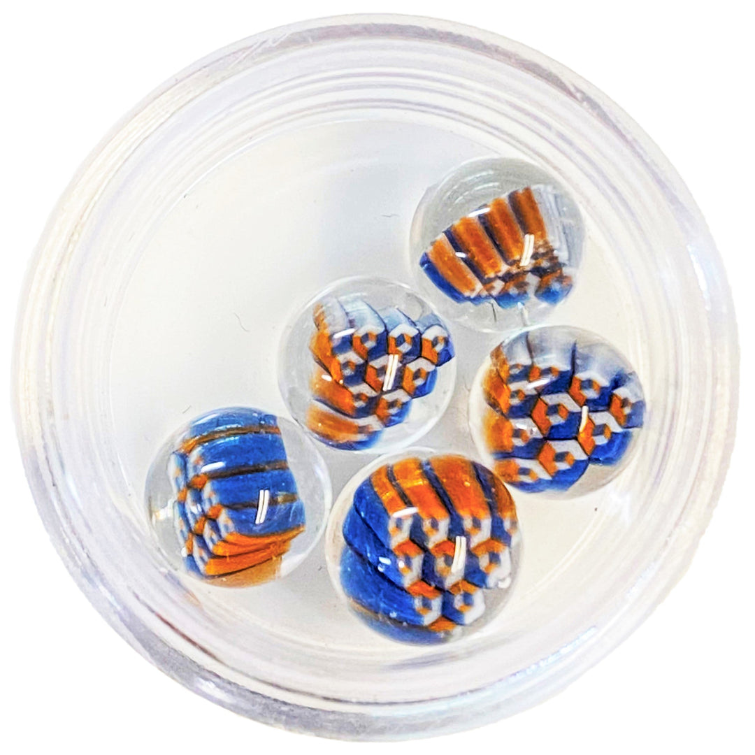 Erik Anders Honeycomb Milli Terp Pearl Blue Orange — heady glass terp pearl with honeycomb cane in blue and orange