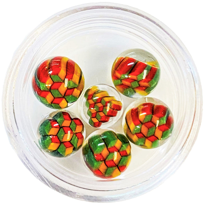 Erik Anders Honeycomb Milli Terp Pearl Rasta — heady glass terp pearl with honeycomb cane in rasta colors