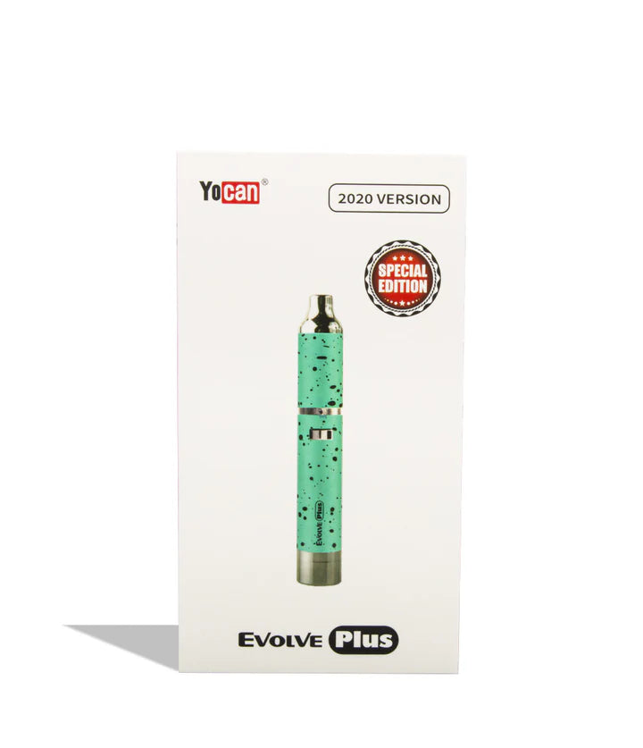 Retail package of the Wulf Mods Evolve Plus Teal–Black Splatter with device illustration and branding.