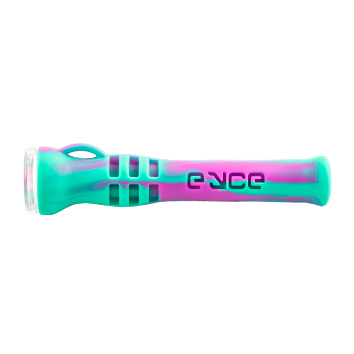 Eyce Shorty Silicone Chillum in Coral Reef pink and teal, one-hitter