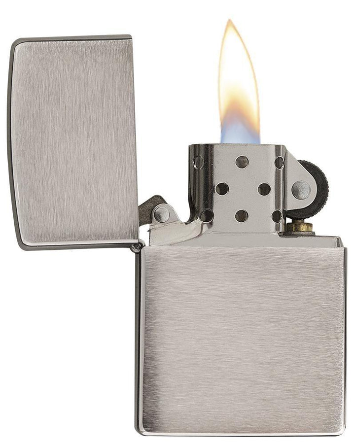 Zippo - Chrome Brushed Lighter with windproof flame and brushed metal finish. Refillable design ideal for collectors and everyday use.
