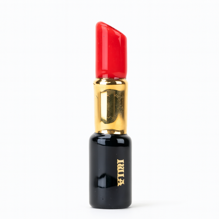 Empire Glassworks x Sakibomb Lipstick Chillum Pipe red and gold glass design