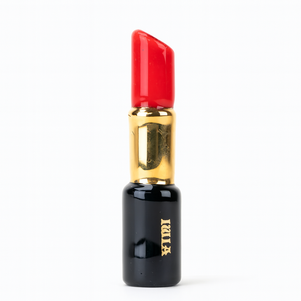 Empire Glassworks x Sakibomb Lipstick Chillum Pipe red and gold glass design