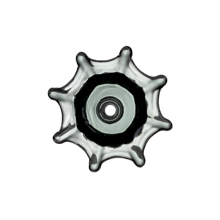 Top-down shot of MJ Arsenal Spiderweb Flower Bowl showing 14mm male joint and etched details