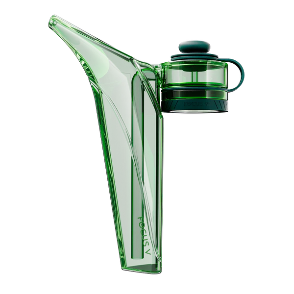 Focus V Aeris Bubbler in Green glass, water-cooled attachment angled side view