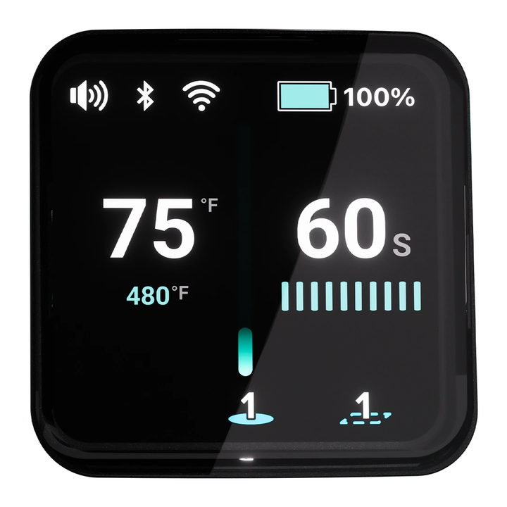 Focus V CARTA 3 touchscreen showing temperature and battery level