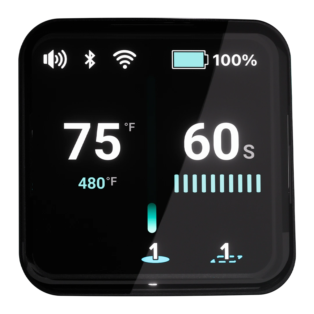 Focus V CARTA 3 touchscreen showing temperature and battery level