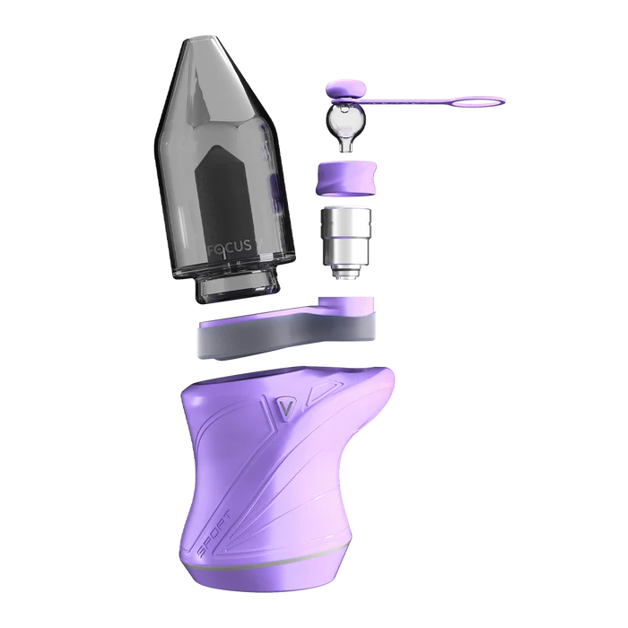 Focus V CARTA Sport in lilac with exploded components view, showing the Intelli-Core chamber, bubble cap, and internal structure