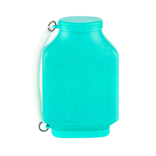 Smoke Buddy Jr. Air Filter – Teal travel-size reusable personal air purifier with detachable caps.