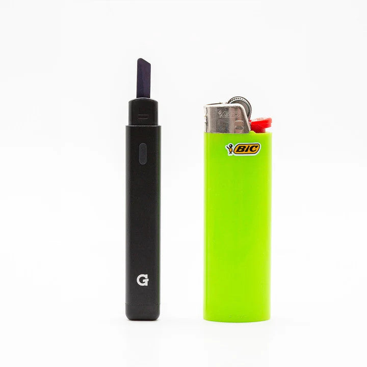 G Pen Melt Hot Knife next to BIC lighter, size comparison showing compact pocket-friendly hot knife design