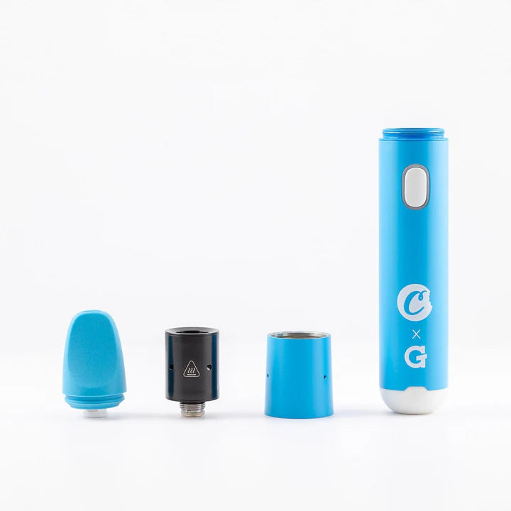 G Pen Micro+ Cookies – tank, silicone mouthpiece, and chamber separated for cleaning access.