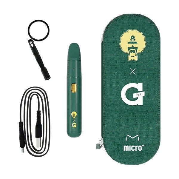 G Pen Micro+ Dr. Greenthumb’s – branded green travel case and Micro+ vaporizer displayed together.