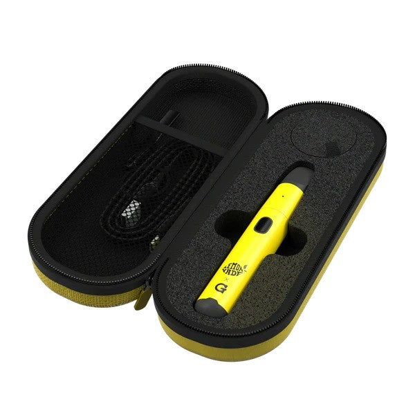 G Pen Micro+ Lemonnade – matching yellow travel case with USB-C cable and keychain tool.