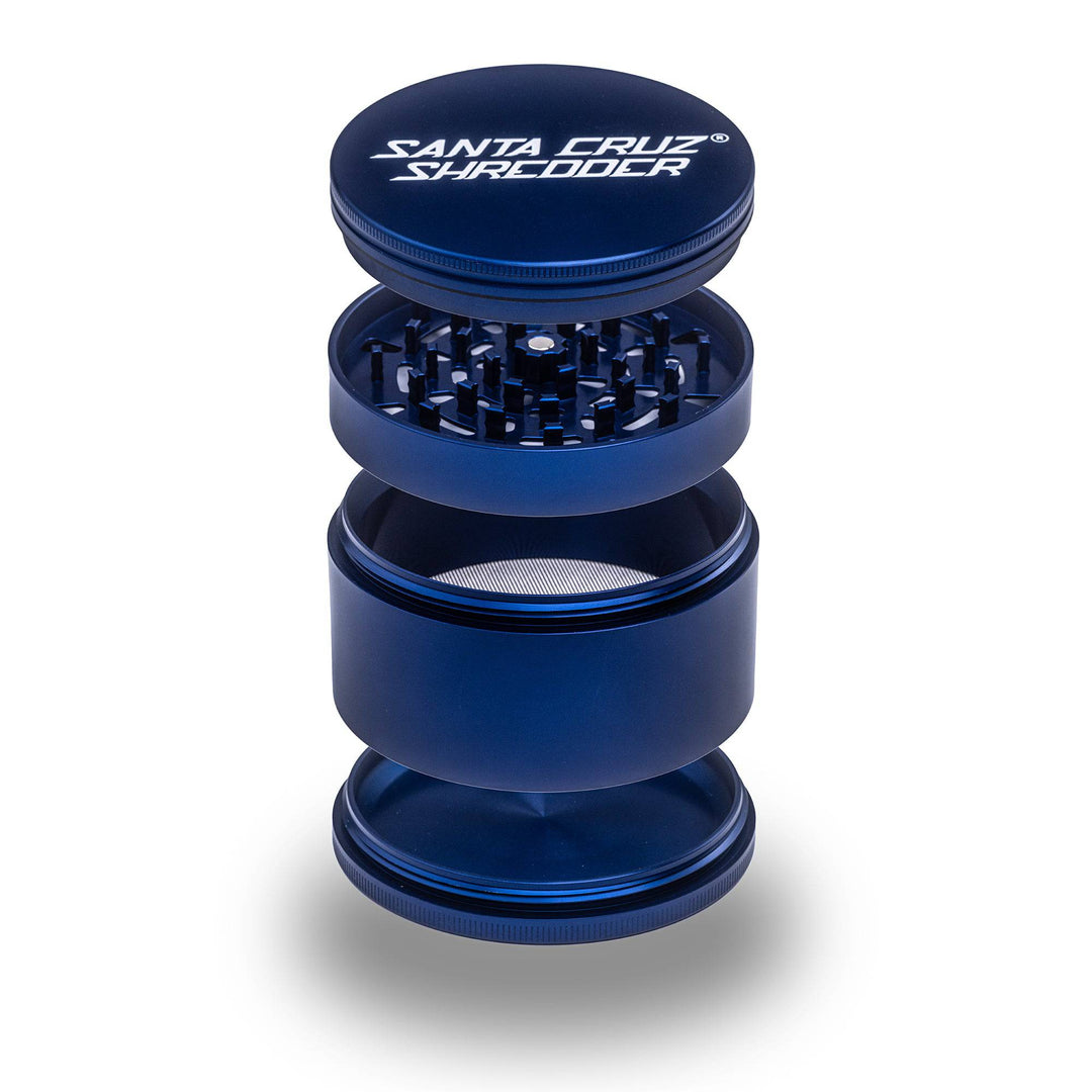 Santa Cruz Shredder jumbo 4-piece aluminum grinder open, blue finish